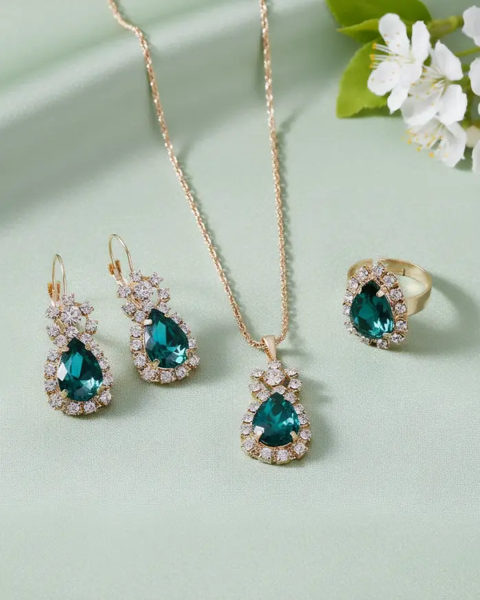 Conjunto de joyería Vintage elegante para mujer, collar con estilo de gota de agua, gargantilla de cristal brillante, pendientes de boda para fiesta, 4 Uds. 1