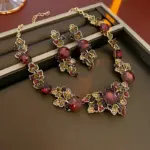 Juego de Joyería Vintage Elegante de 3 Piezas para Mujer, Collar con Hojas Cuadradas, Gargantilla de Cristal Brillante, Aretes de Novia para Boda, Fiesta 5