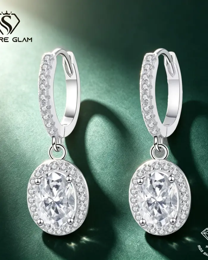 Pendientes góticos de moissanita de Color 1CT x 2 D, pendientes de aro de Plata de Ley 925 para mujer, joyería fina de lujo para fiesta de boda 1