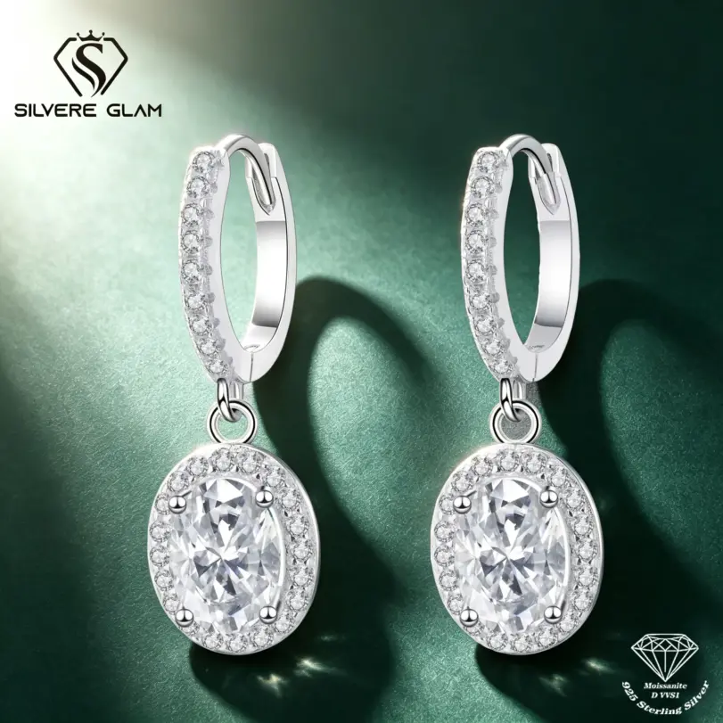 Pendientes góticos de moissanita de Color 1CT x 2 D, pendientes de aro de Plata de Ley 925 para mujer, joyería fina de lujo para fiesta de boda 1 Pendientes góticos de moissanita de Color 1CT x 2 D, pendientes de aro de Plata de Ley 925 para mujer, joyería fina de lujo para fiesta de boda 1