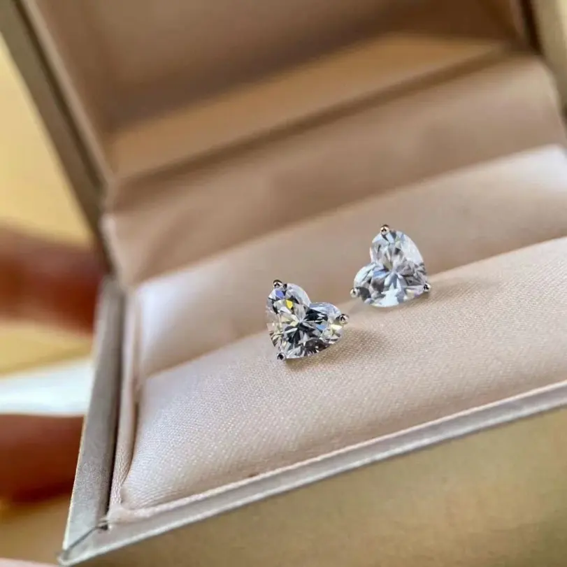 TY 1CT pendientes de tuerca de moissanita de plata 925 con corte de corazón para mujer, joyería de novia de plata de ley S925 con diamantes de laboratorio de calidad de lujo 5