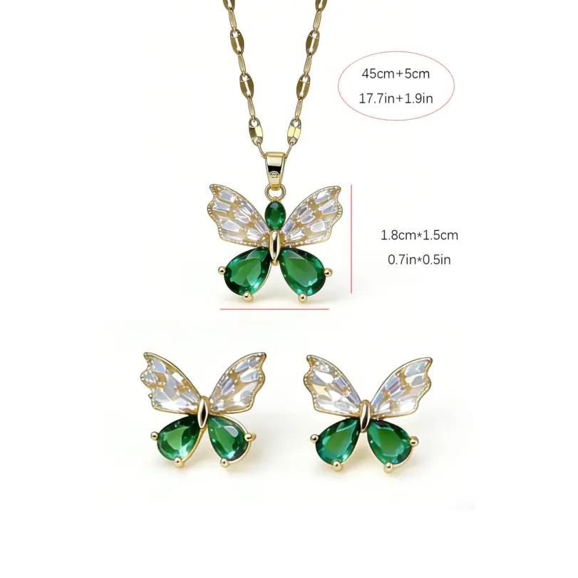 Conjunto de Joyería Romántico con Mariposas Verdes, Elegante Collar con Colgante de Circonio, Pendientes, Combinación de Joyería de Hadas a la Moda para Mujer, Regalo 5