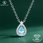 Collar de plata de ley 925 con moissanita TY para mujer, colgante de lágrima azul, moissanita de color D, collar de marca de laboratorio, joyería fina, regalo. 1