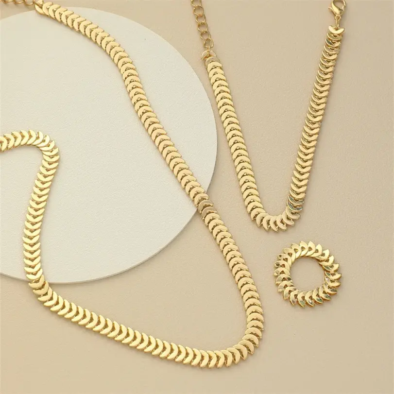Conjunto de 3 uds de moda, nueva tendencia, Color dorado, orejas de trigo, collar, pulsera, anillo, conjunto para mujer, accesorios simples de personalidad, regalo 4