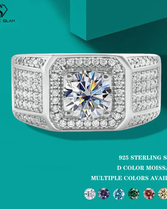 Anillo de moissanita de Color TY 1ct D, Plata de Ley 925 chapada en plata, banda de eternidad de 18k, anillos de Hip Hop para fiesta de hombre, joyería fina brillante 2