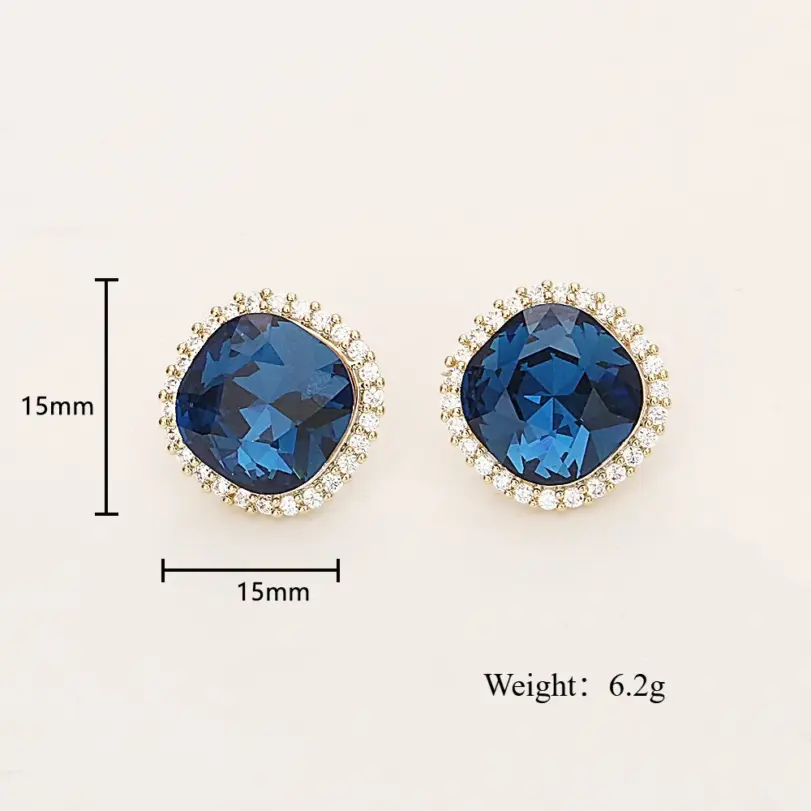Juego de Joyería Vintage Elegante de 3 Piezas para Mujer, Collar con Cristales Azules, Gargantilla Brillante, Aretes de Cristal para Novia, Boda, Fiesta 6