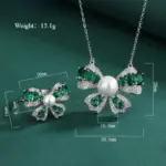Conjunto de joyería Vintage elegante para mujer, collar con lazo de piedras preciosas de nácar, gargantilla de cristal brillante, anillo de boda para fiesta, 2 uds. 6