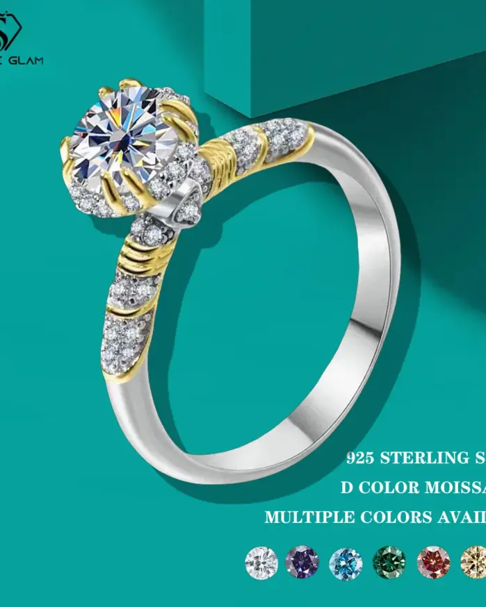 Anillo de Plata de Ley 925 de moissanita TY 1CT para mujer, anillo de compromiso brillante minimalista de Color D, joyería fina de lujo, anillo de ramo 1