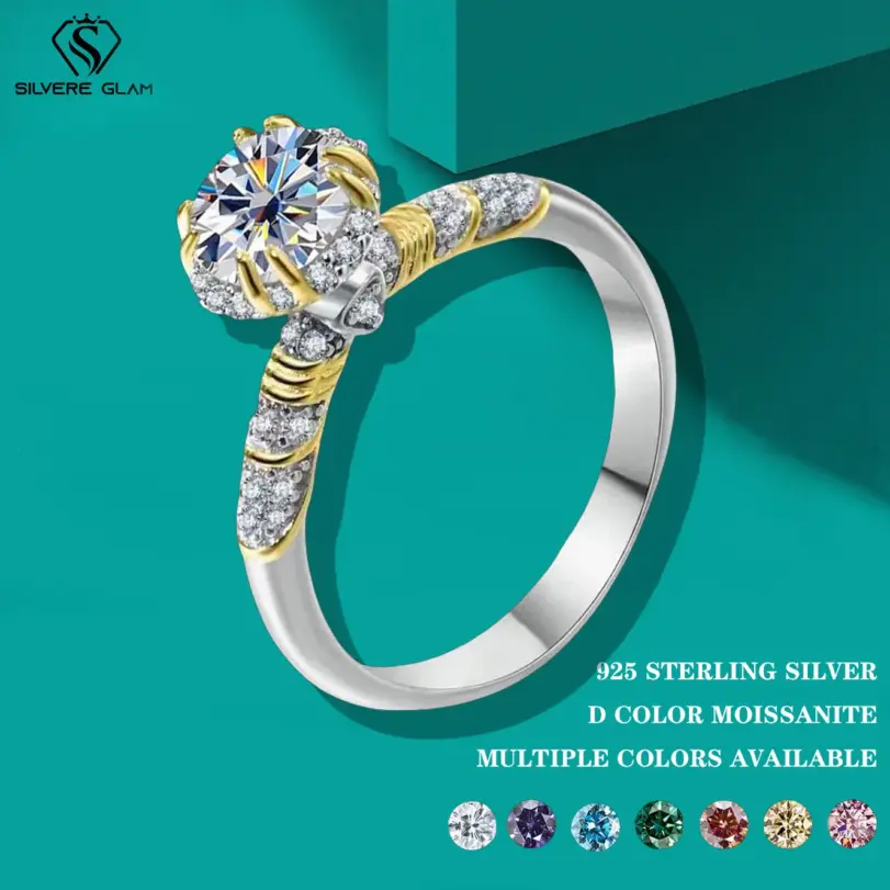Anillo de Plata de Ley 925 de moissanita TY 1CT para mujer, anillo de compromiso brillante minimalista de Color D, joyería fina de lujo, anillo de ramo 1