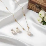 Juego de Joyería Vintage Elegante de 3 Piezas para Mujer, Collar con Nudo de Bambú y Perlas de Azúcar, Gargantilla de Cristal Brillante, Aretes para Novia, Boda, Fiesta 1