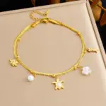 Tobilleras DIEYURO 316L de acero inoxidable con perlas de pez tortuga y perlas de doble capa para mujer, nuevas cadenas para pies, joyería antioxidante, regalo glamoroso 6
