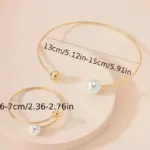 Juego de Joyería Vintage Elegante de 2 Piezas para Mujer, Collar Ovalado con Bola Redonda Blanca, Gargantilla Dorada, Pulsera de Boda, Regalo para Fiesta 6