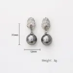 Juego de Joyería Vintage Elegante de 3 Piezas para Mujer, Collar de Perlas Grises, Cadena de Clavícula de Cristal Brillante, Aretes de Novia para Boda, Fiesta 6