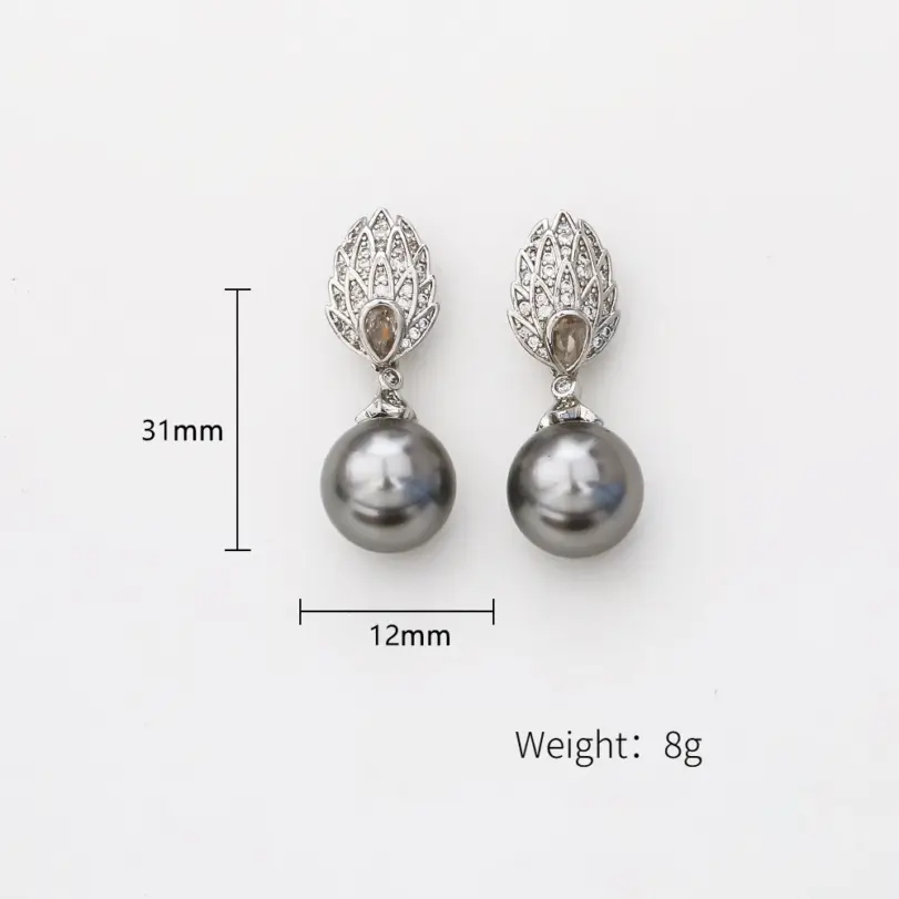 Juego de Joyería Vintage Elegante de 3 Piezas para Mujer, Collar de Perlas Grises, Cadena de Clavícula de Cristal Brillante, Aretes de Novia para Boda, Fiesta 6