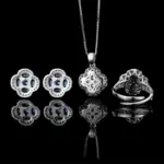 Conjunto de joyería Vintage elegante para mujer, collar con incrustaciones de trébol de cuatro hojas, gargantilla de cristal brillante, pendientes de boda para fiesta, 4 Uds. 5