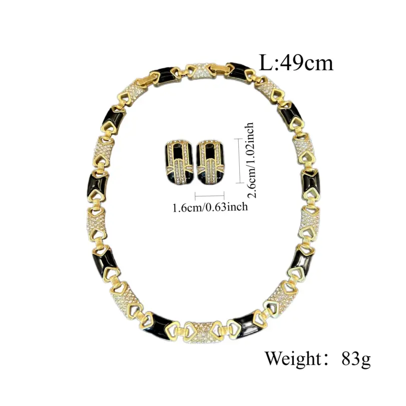 Juego de Joyería Elegante y Moderno de 3 Piezas para Mujer, Collar Estilo Corte en Oro Negro, Gargantilla Clásica, Aretes para Uso Diario Informal, Regalo 5