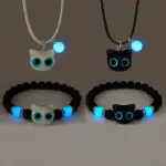 Juego de 4 Uds de pulsera + collar de cuentas de gato luminoso, pulseras elásticas con dijes de cuentas negras con gato, regalo de Halloween/Navidad 1