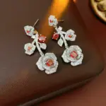 Juego de Joyería Vintage Elegante de 3 Piezas para Mujer, Collar con Cristales de Imitación de Rosa, Gargantilla Brillante, Aretes de Cristal para Novia, Boda, Fiesta 5