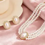 Juego de Joyería Vintage Elegante de 3 Piezas para Mujer, Collar de Perlas Brillantes Elípticas, Gargantilla de Cristal Brillante, Aretes para Vestido de Novia, Fiesta 3