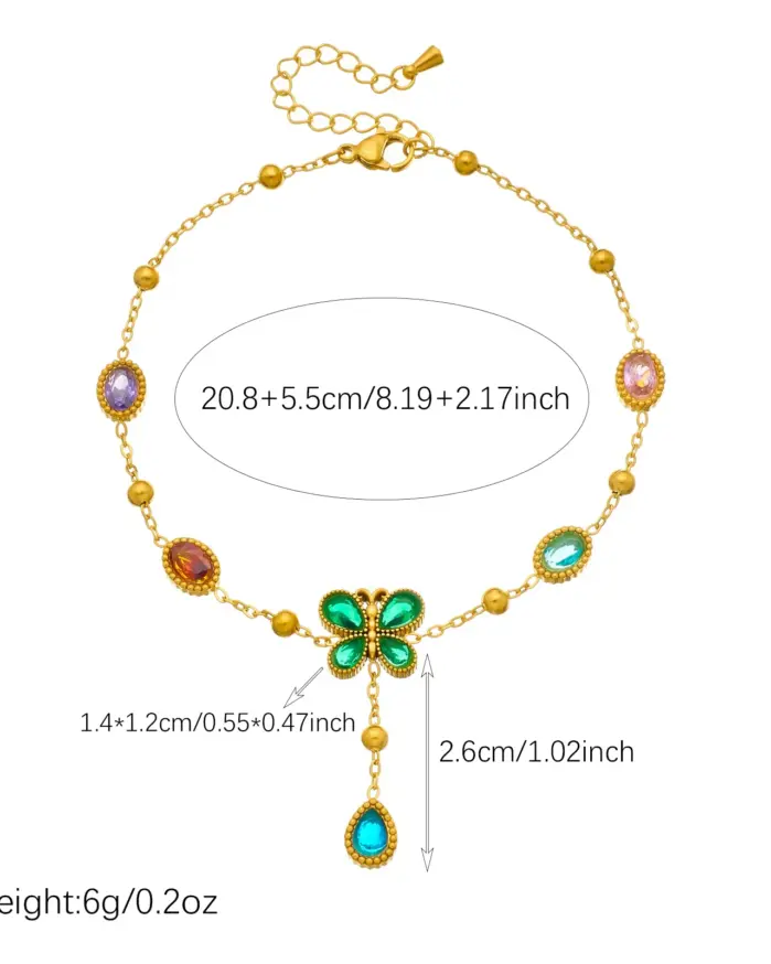 DIEYURO-tobilleras con colgante de diamantes de imitación en forma de corazón y mariposa de acero inoxidable 316L para mujer, cadenas para pies a la moda, regalo de joyería 2