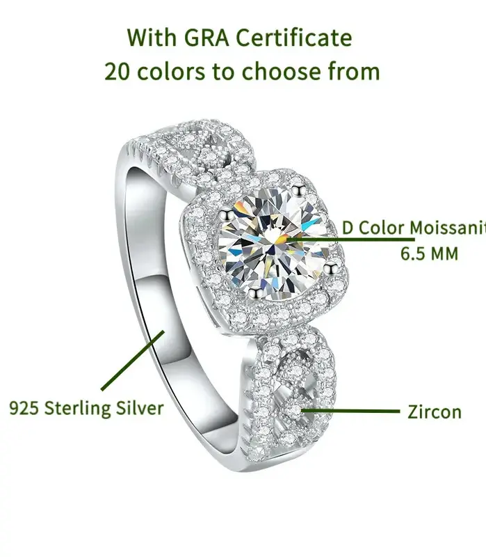 TY 1CT Moissanite 925 anillo de plata Multicolor D Color Vintage redondo brillante anillo de compromiso para mujeres joyería fina de lujo 2