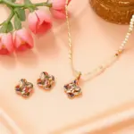 Juego de Joyería Vintage Elegante de 3 Piezas para Mujer, Collar con Trébol de Cuatro Hojas Colorido, Gargantilla de Cristal Brillante, Aretes para Novia, Boda, Fiesta 1