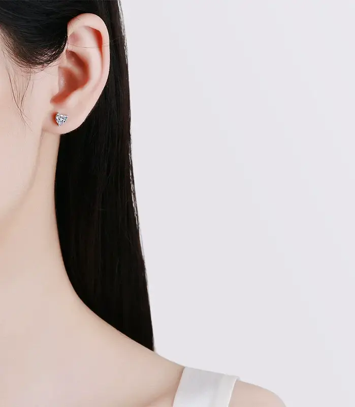 TY 1CT pendientes de tuerca de moissanita de plata 925 con corte de corazón para mujer, joyería de novia de plata de ley S925 con diamantes de laboratorio de calidad de lujo 2