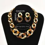 Juego de Joyería Elegante y Moderno de 3 Piezas para Mujer, Collar de Círculo con Cordón, Gargantilla Acrílica Clásica, Aretes para Uso Diario Informal, Regalo 6