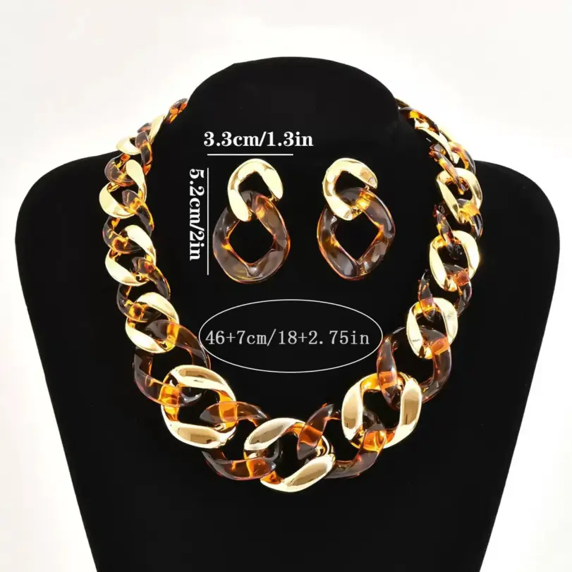 Juego de Joyería Elegante y Moderno de 3 Piezas para Mujer, Collar de Círculo con Cordón, Gargantilla Acrílica Clásica, Aretes para Uso Diario Informal, Regalo 6