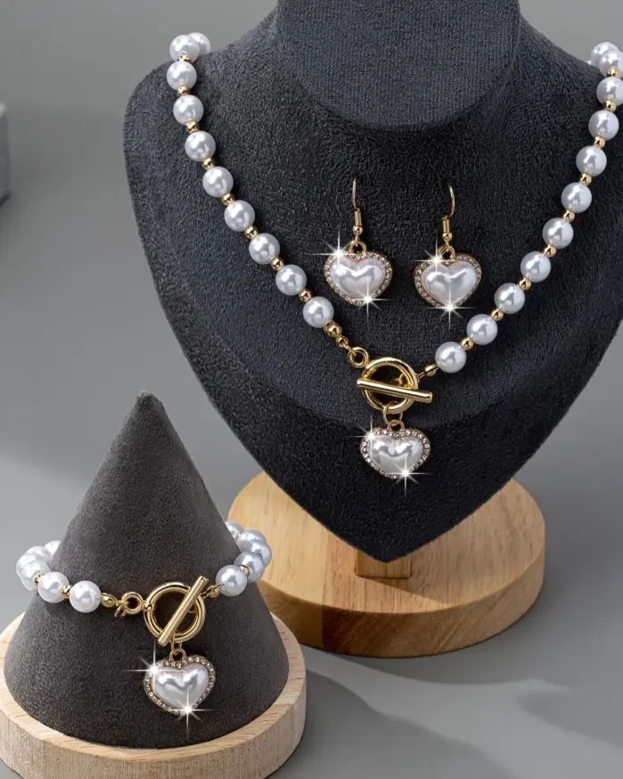 Conjunto de Collar de Perlas con Cierre de Palanca, Gargantilla de Perlas, Pendientes Blancos y Pulsera para Mujer, Estilo Coquette, Regalo para Despedida de Soltera 2