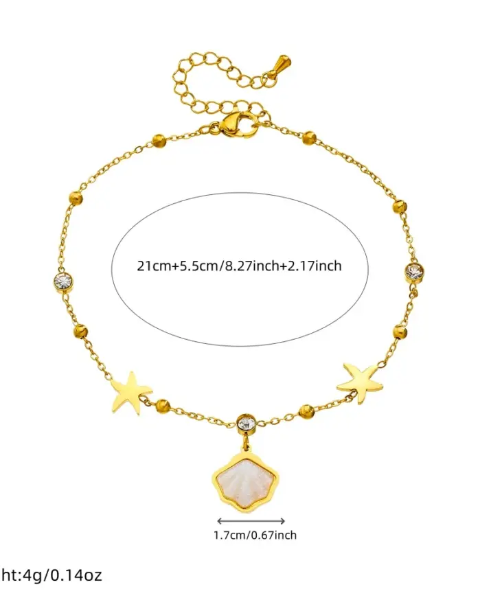 Tobilleras DIEYURO 316L de acero inoxidable amarillo vieira estrella de mar circón para mujer cadenas de pie de estilo marino regalo de joyería impermeable 2