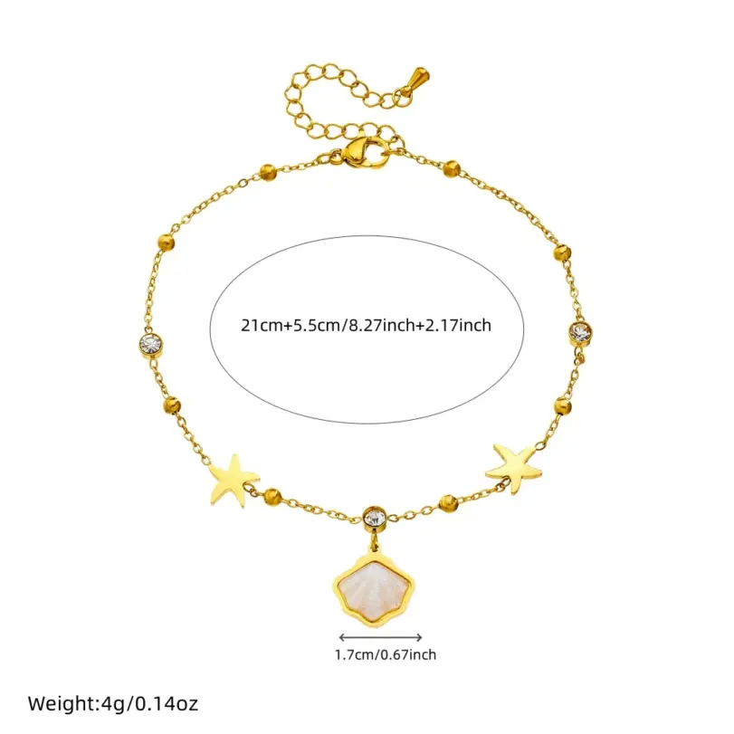 Tobilleras DIEYURO 316L de acero inoxidable amarillo vieira estrella de mar circón para mujer cadenas de pie de estilo marino regalo de joyería impermeable 2
