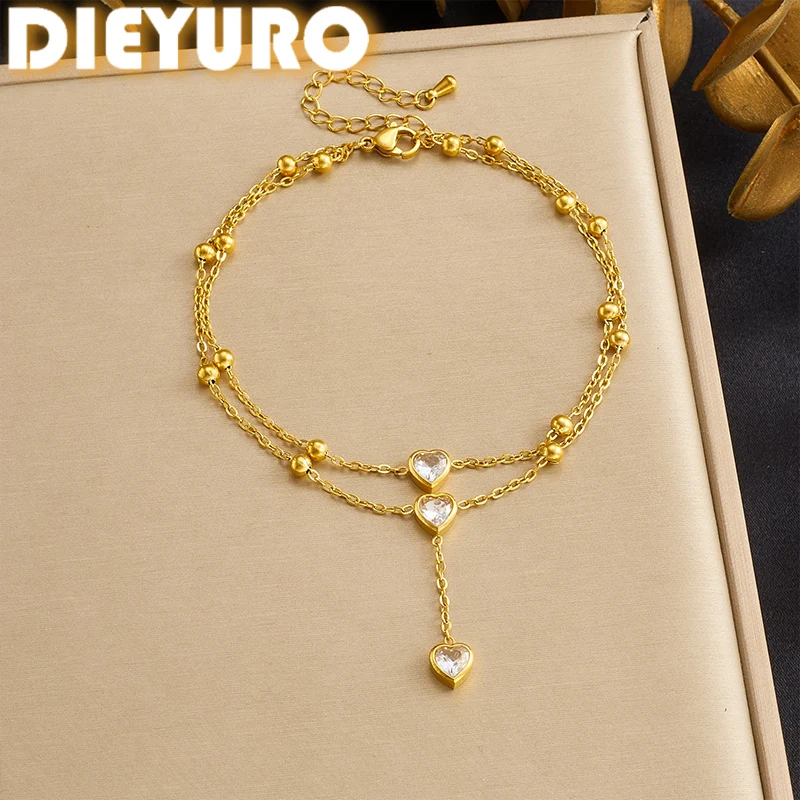 DIEYURO Tobilleras de Acero Inoxidable 316L con Colgante de Corazón Redondo Dorado e Incrustaciones de Circonio, Nuevas Cadenas para Pies para Mujer, Joyería Glamorosa Antioxidante 1 DIEYURO Tobilleras de Acero Inoxidable 316L con Colgante de Corazón Redondo Dorado e Incrustaciones de Circonio, Nuevas Cadenas para Pies para Mujer, Joyería Glamorosa Antioxidante 1
