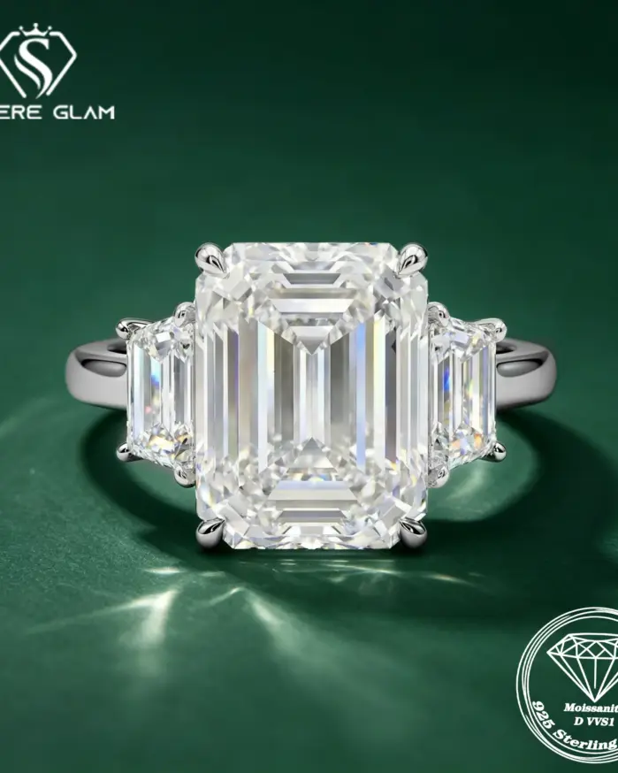 Anillo de plata de ley 925 de 10 quilates TY con esmeralda de lujo y moissanita, anillo de diamantes, joyería fina, anillo de boda chapado en oro de 18K para hombres y mujeres. 1