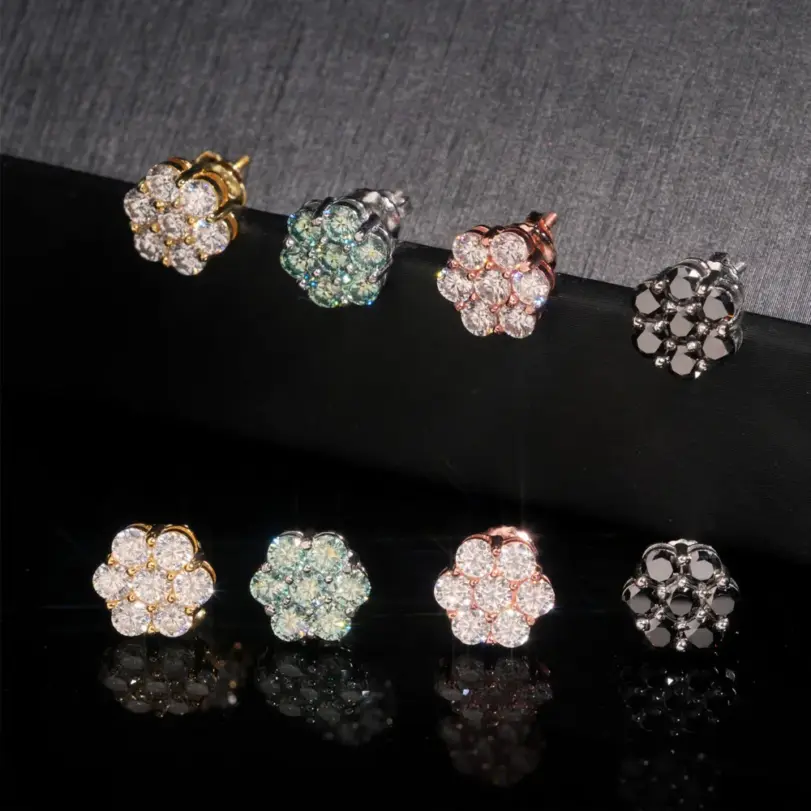 Pendientes TY Moissanite para mujer, pendientes de plata de ley 925 con forma de flor, oro rosa, Color D VVS1, joyería fina, regalo de fiesta 5