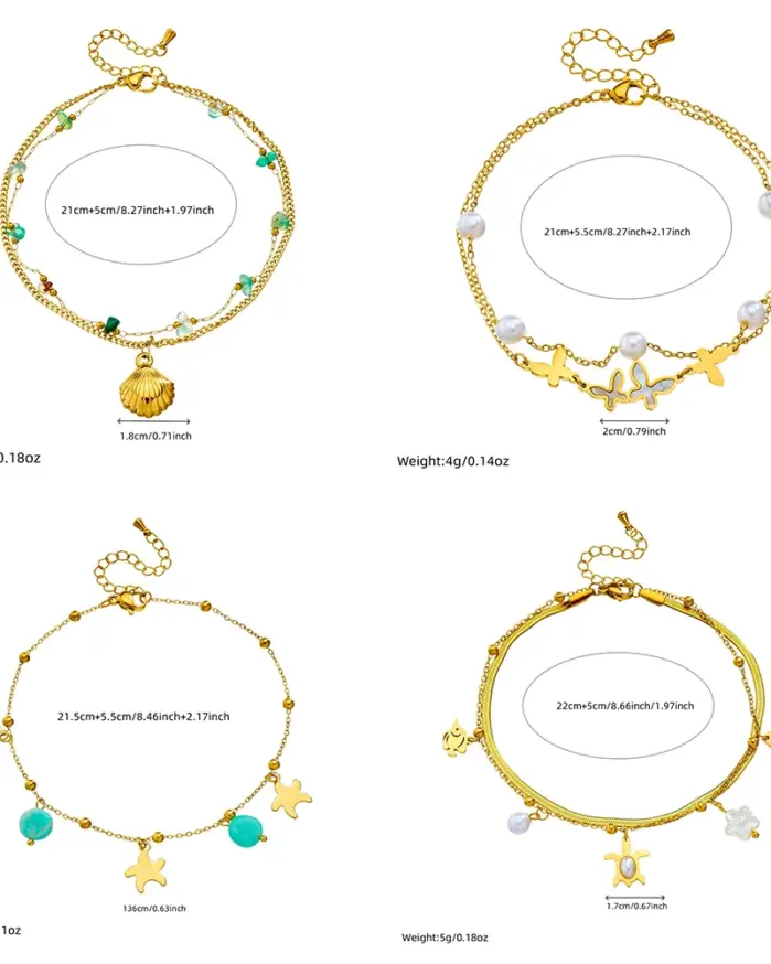 DIEYURO 316L Acero inoxidable concha de mar estrella de mar perla océano serie tobilleras para mujeres tendencia cadenas de pie regalo de joyería antioxidante 2