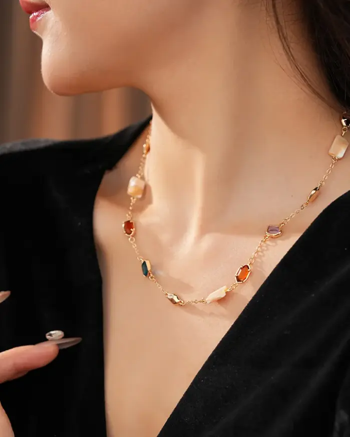 Conjunto de joyería Vintage elegante para mujer, collar estilo concha cuadrada, gargantilla colorida, pulsera de boda nupcial, regalo de fiesta, 2 uds. 2