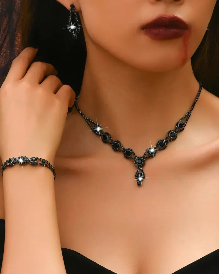 4 Uds. Conjuntos de joyería de cristal elegantes a la moda para mujer, collar con diamantes de imitación, anillo, pendientes, conjuntos de joyería para fiesta y boda 2