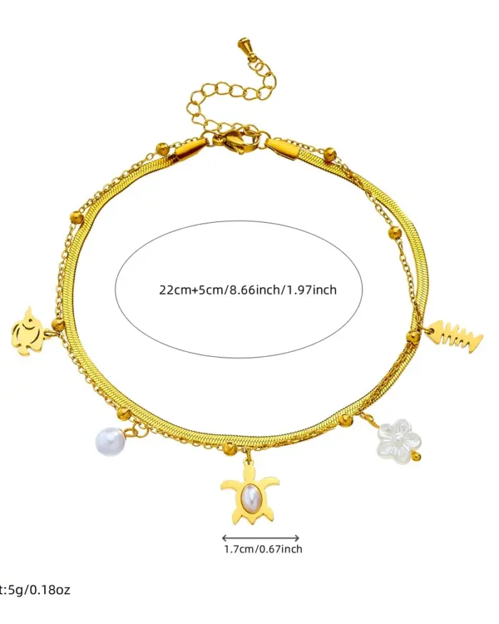 Tobilleras DIEYURO 316L de acero inoxidable con perlas de pez tortuga y perlas de doble capa para mujer, nuevas cadenas para pies, joyería antioxidante, regalo glamoroso 2
