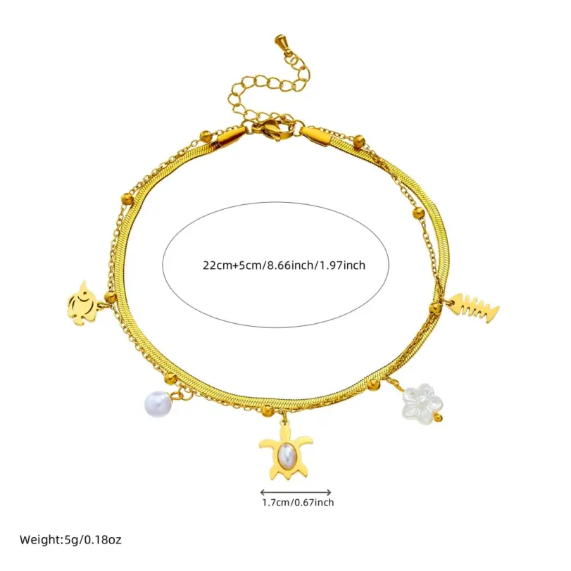 Tobilleras DIEYURO 316L de acero inoxidable con perlas de pez tortuga y perlas de doble capa para mujer, nuevas cadenas para pies, joyería antioxidante, regalo glamoroso 2