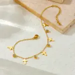 DIEYURO-tobillera de circón con forma de cruz dorada de acero inoxidable 316L para mujer y niña, cadena de pie resistente al agua, joyería, regalo de vacaciones 3