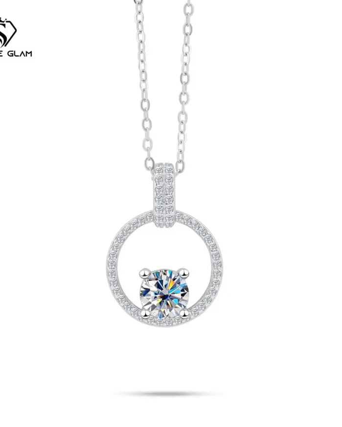 Collar circular de Plata de Ley 925 con brillo, 1CT, Color D, moissanita, collar de mujer para boda, familia, amigo, regalo, joyería fina 1