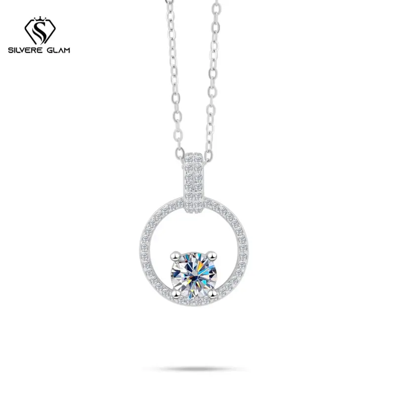 Collar circular de Plata de Ley 925 con brillo, 1CT, Color D, moissanita, collar de mujer para boda, familia, amigo, regalo, joyería fina 1 Collar circular de Plata de Ley 925 con brillo, 1CT, Color D, moissanita, collar de mujer para boda, familia, amigo, regalo, joyería fina 1