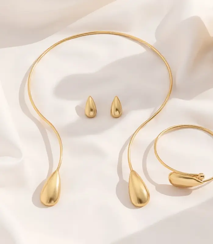 Conjunto de joyería Vintage elegante para mujer, collar minimalista con forma de gota de agua, gargantilla de cristal brillante, pendientes de boda para fiesta, 4 Uds. 1