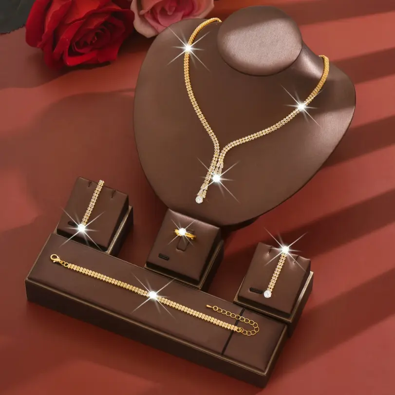 Conjunto de joyería Vintage elegante para mujer, collar con estilo de cadena de garra exquisita, Gargantilla dorada, pulsera de boda nupcial, regalo de fiesta, 5 uds. 5