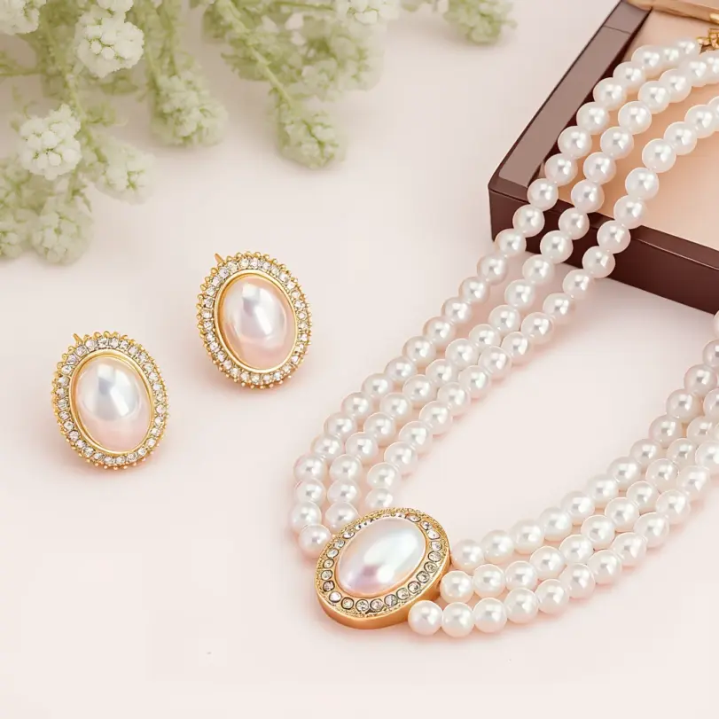 Juego de Joyería Vintage Elegante de 3 Piezas para Mujer, Collar de Perlas Brillantes Elípticas, Gargantilla de Cristal Brillante, Aretes para Vestido de Novia, Fiesta 1 Juego de Joyería Vintage Elegante de 3 Piezas para Mujer, Collar de Perlas Brillantes Elípticas, Gargantilla de Cristal Brillante, Aretes para Vestido de Novia, Fiesta 1