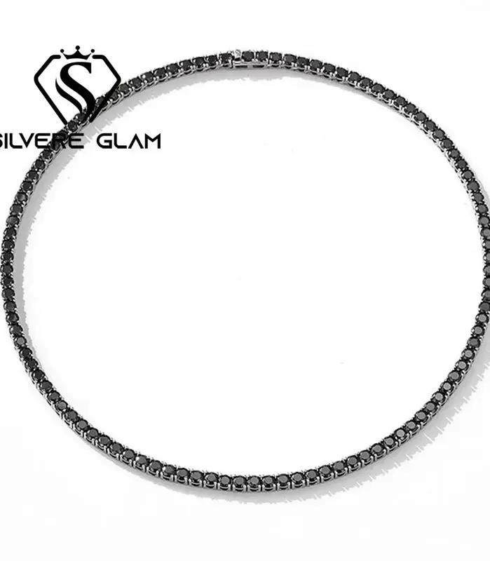 TY-collar de tenis negro de Plata de Ley 925 de 3-6,5mm para mujeres y hombres, gótico, hip hop, Caballero Negro, moissanita, circonita, joya fina DVVS1 1
