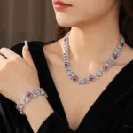 Juego de Joyería Vintage Elegante de 2 Piezas para Mujer, Collar Exquisito Vintage Color Rosa, Gargantilla, Pulsera de Novia para Boda, Regalo para Fiesta 2