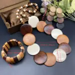 Juego de collar y pendientes hechos a mano con cuentas redondas de madera geométricas de colores bohemios, accesorios de fiesta para mujer, 4 Uds. 4