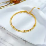 Tobilleras DIEYURO 316L de acero inoxidable de Color dorado de doble capa para mujer y niña, nueva tendencia, cadena para pierna, joyería impermeable, regalo para fiesta 4